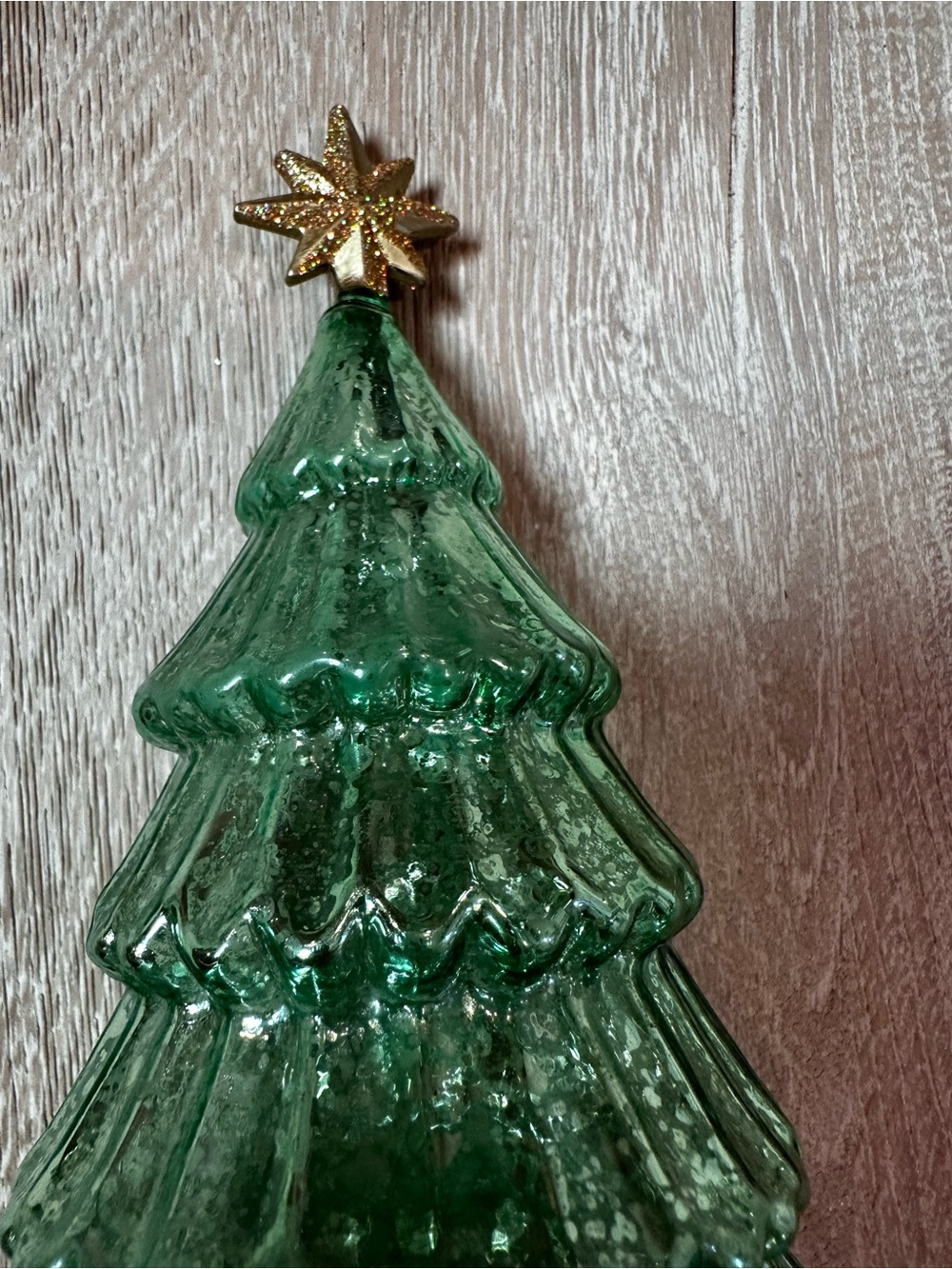 Lenox Green Glass Christmas Tree with Gold Star decor with light - Picture 8 of 10